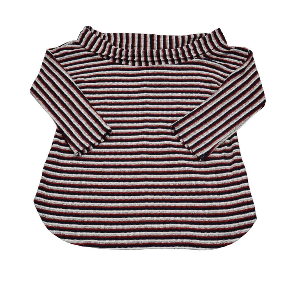 2 Hearts Sweater Womens L Multicolor Long Sleeve Boat Neck Stripe Knit Pullover